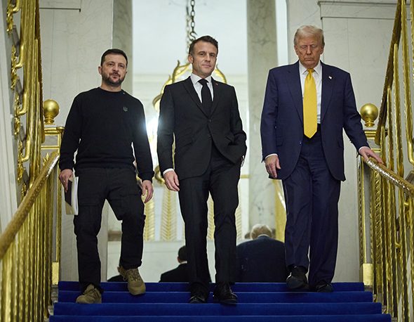 U.S. President Donald Trump, French President Emmanuel Macron and Ukrainian President Volodymyr Zelenskyy