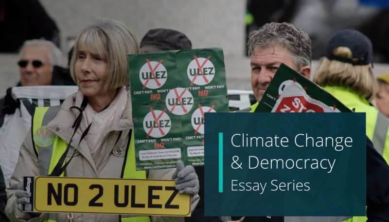 Protestors in London stand against a proposed ULEZ ("ultra low emission zone")