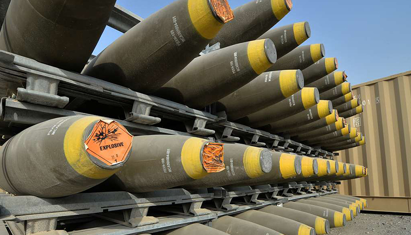 Guided bomb units sit in a designated storage area