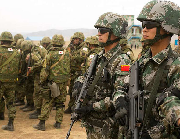 Chinese soldiers with the People's Liberation Army, Mongolia 2015.