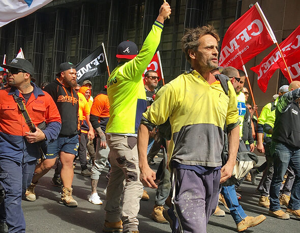 Australian trade union members marching through Pitt Street, Sydney in September 2018