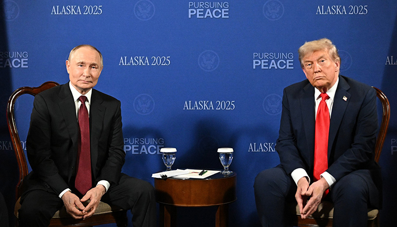 U.S. President Donald Trump and Russian President Vladimir Putin together at the Alaska peace summit, 2025